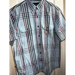Carhartt Blue red Plaid short sleeve Men's button up shirt Sz large Loose Fit